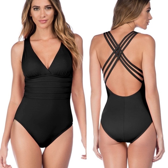 🌻NEW w.tag LA BLANCA Black Island Goddess Tummy-Control 1-Piece Swimsuit Size 6 - Picture 1 of 12